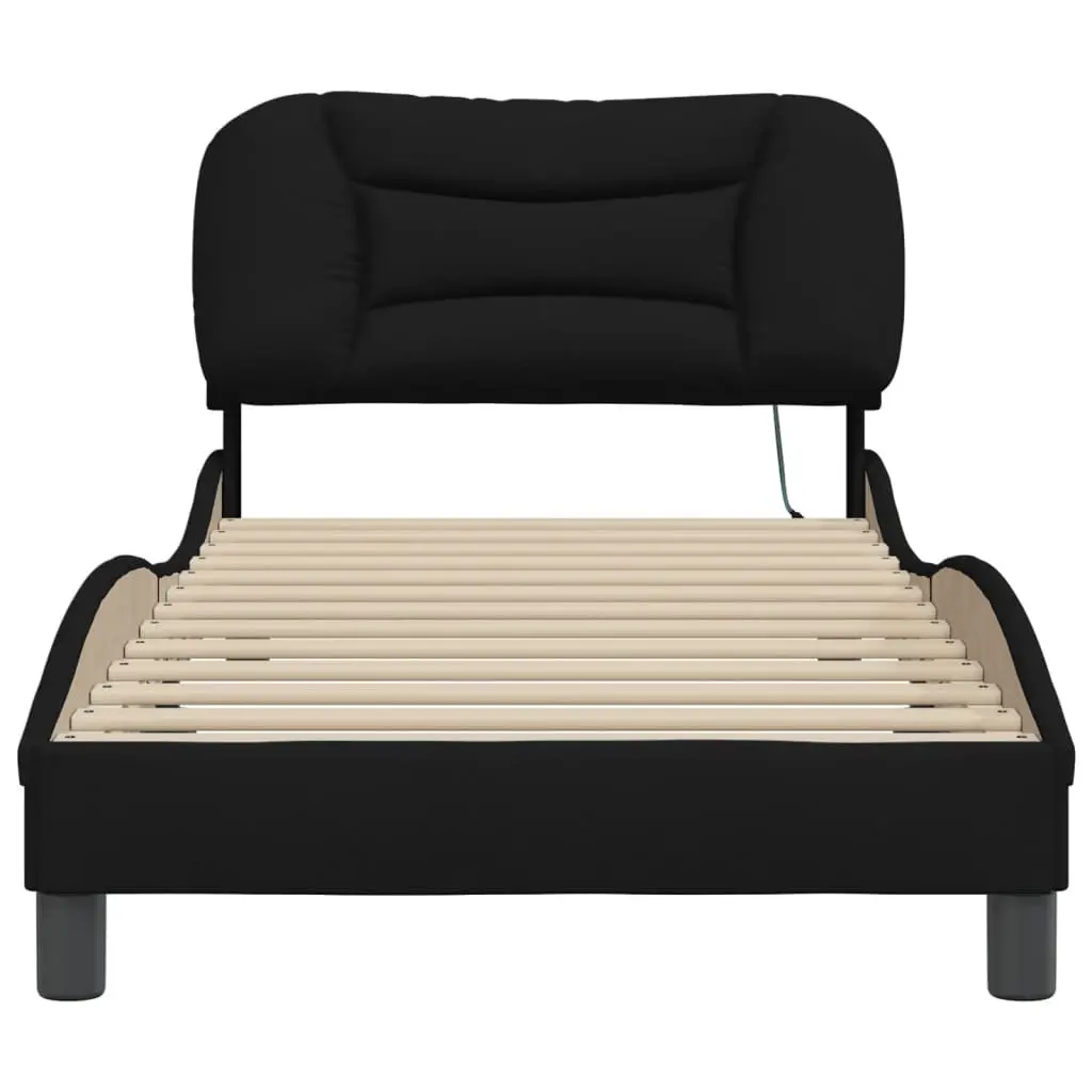 Bed Frame Fabric Upholstery 90x190 cm Black with LED Lights Slatted Base Support