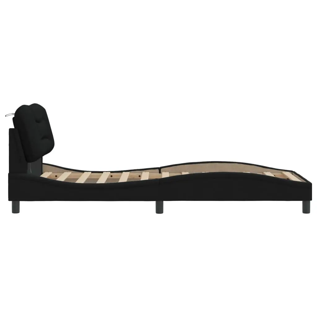 Bed Frame Fabric Upholstery 90x190 cm Black with LED Lights Slatted Base Support