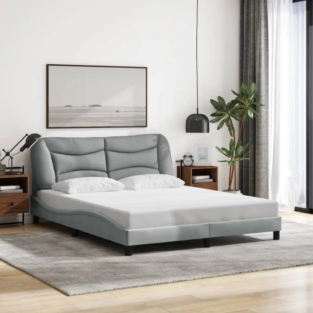 Queen Bed Frame Grey Fabric 152x203 cm with LED Lights