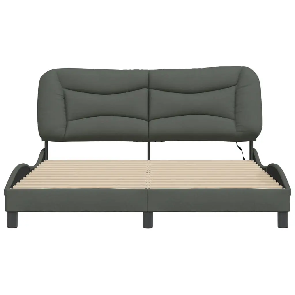 Queen Bed Frame Grey Fabric 152x203 cm with LED Lights