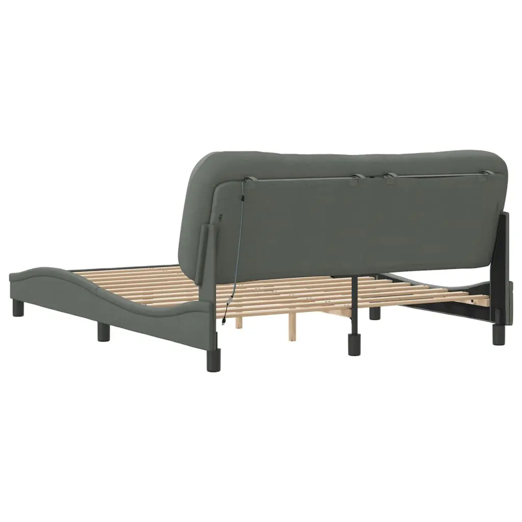 Queen Bed Frame Grey Fabric 152x203 cm with LED Lights