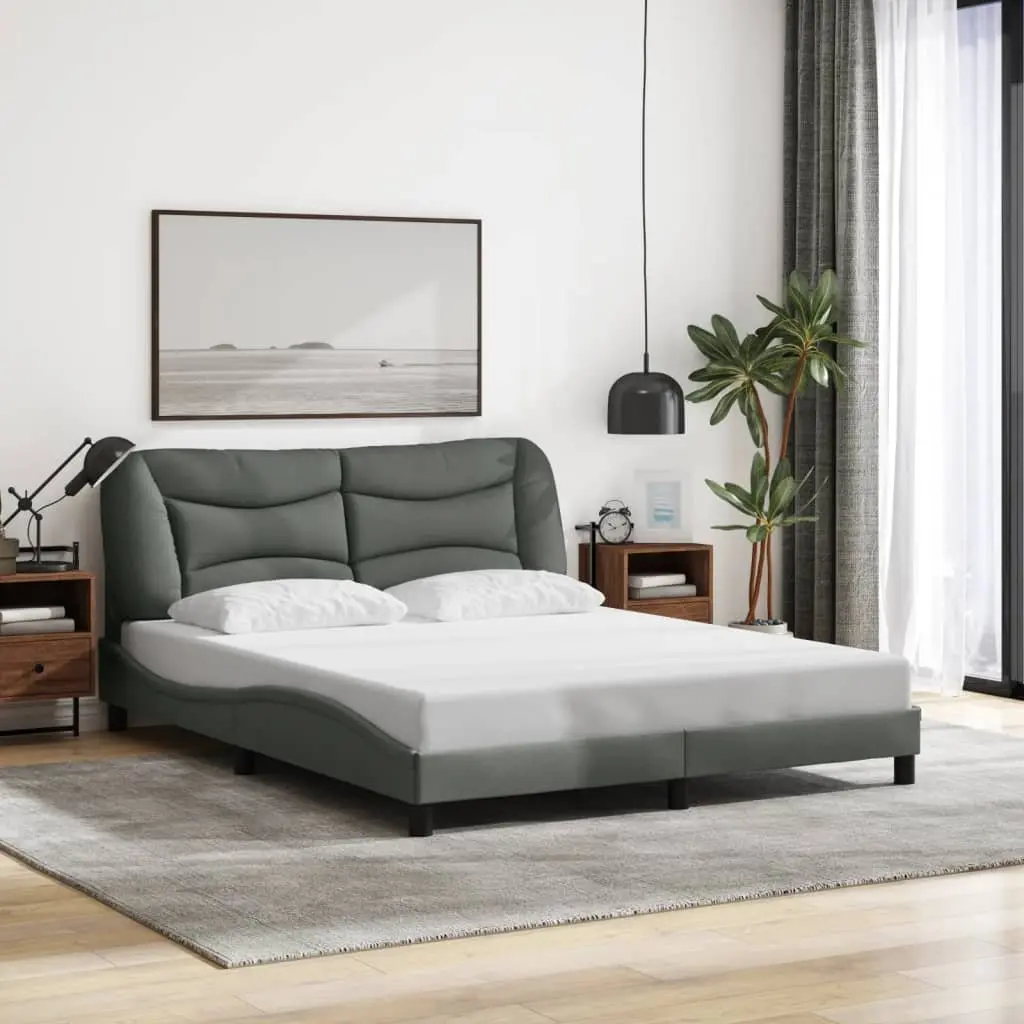 Queen Bed Frame Black Fabric Upholstered 152x203cm with Integrated LED Lighting