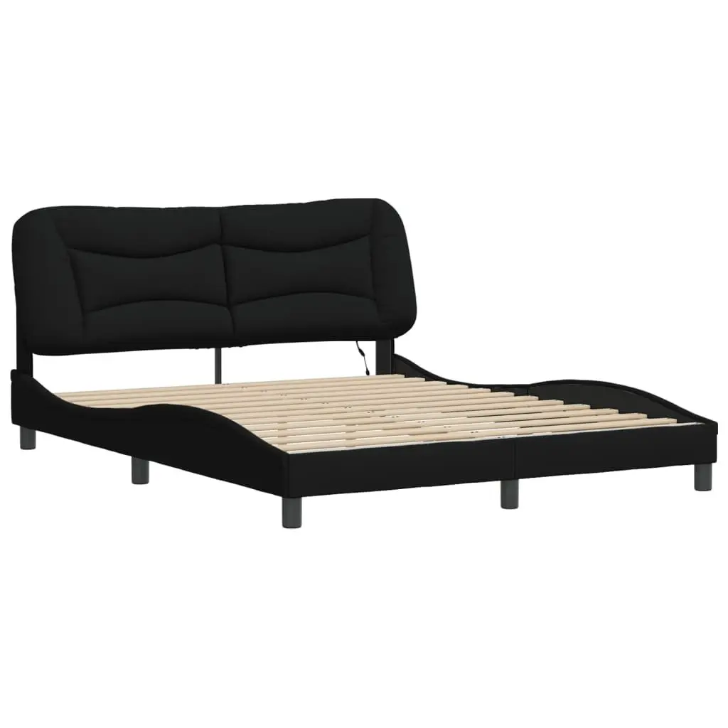 Queen Bed Frame Black Fabric Upholstered 152x203cm with Integrated LED Lighting