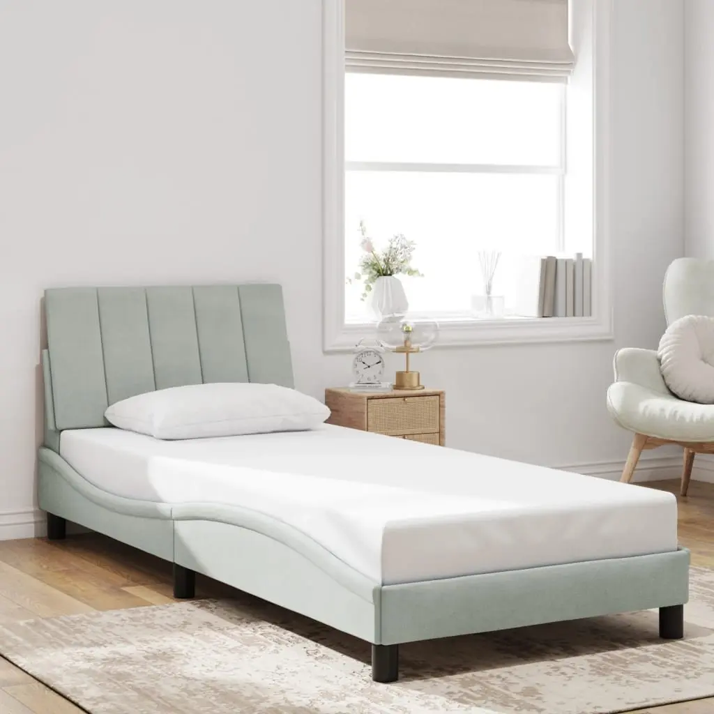 Bed Frame Velvet Grey 90x190 cm with LED Lights Slatted Base