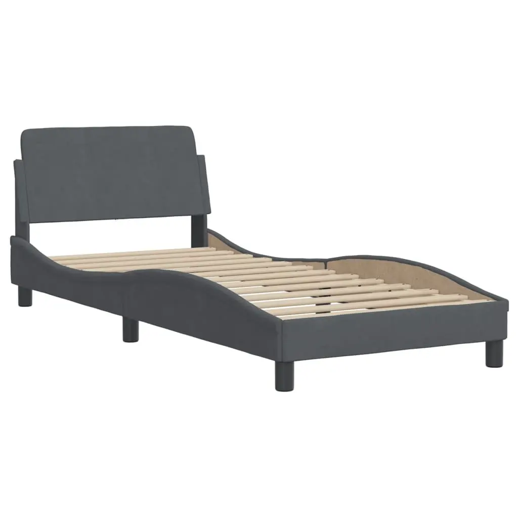 Bed Frame Velvet Grey 90x190 cm with LED Lights Slatted Base
