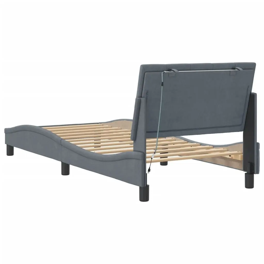 Bed Frame Velvet Grey 90x190 cm with LED Lights Slatted Base