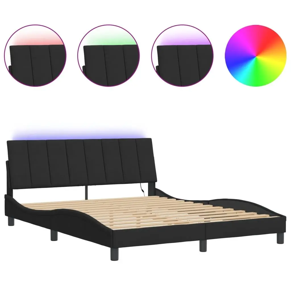 Queen Velvet Bed Frame with LED Strip 152x203cm Black Upholstered Headboard