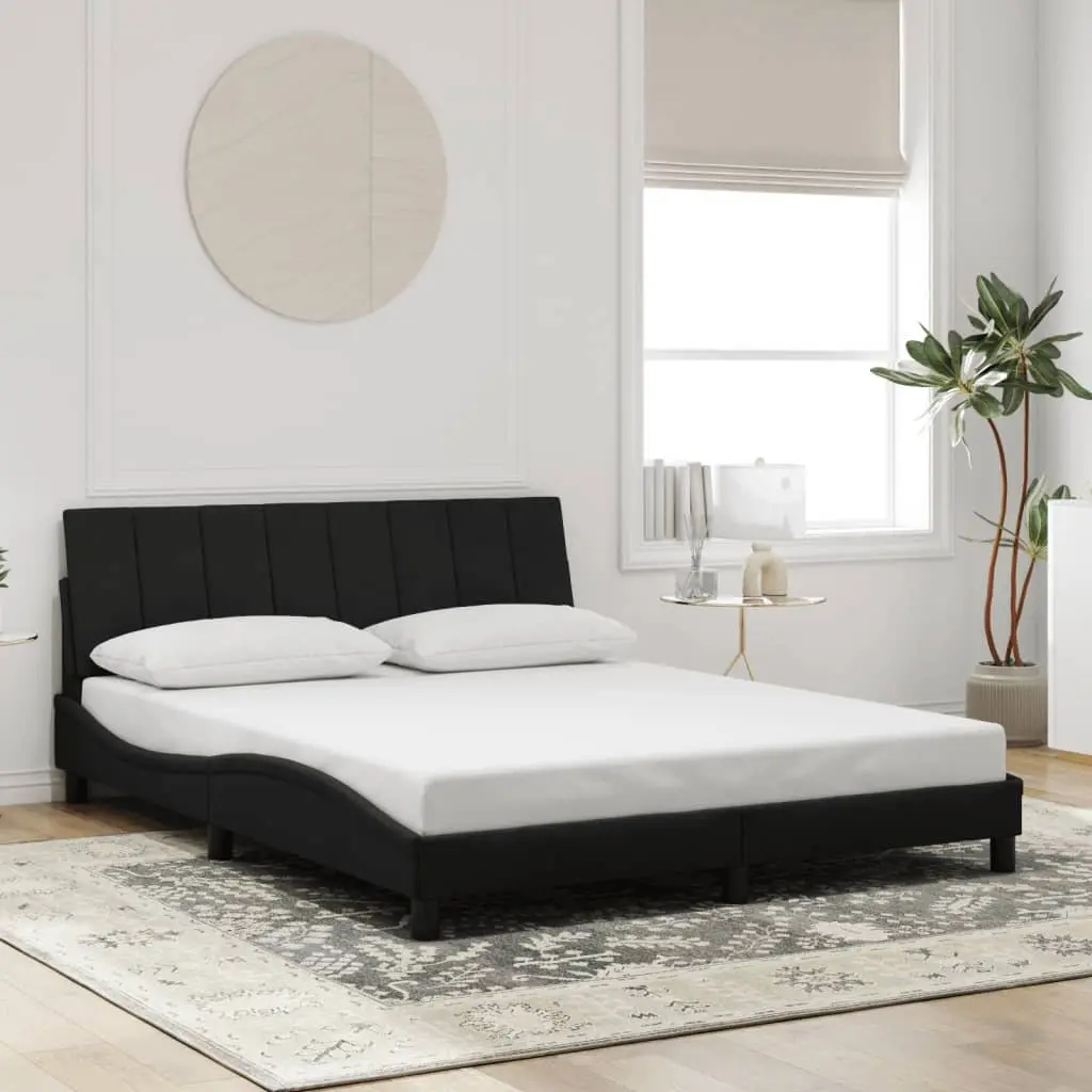 Queen Velvet Bed Frame with LED Strip 152x203cm Black Upholstered Headboard