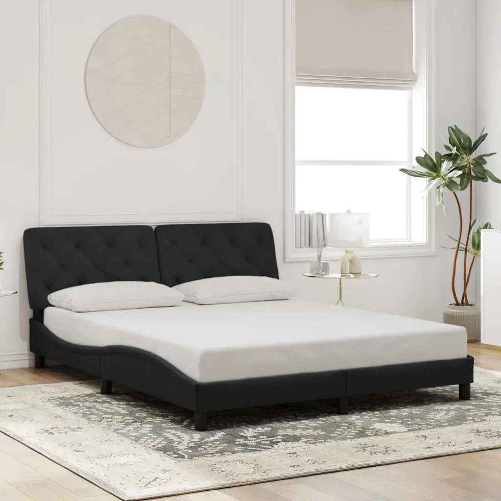 Queen Bed Frame Velvet Upholstered Black with LED Lights and Foam-filled Headboard Pillow