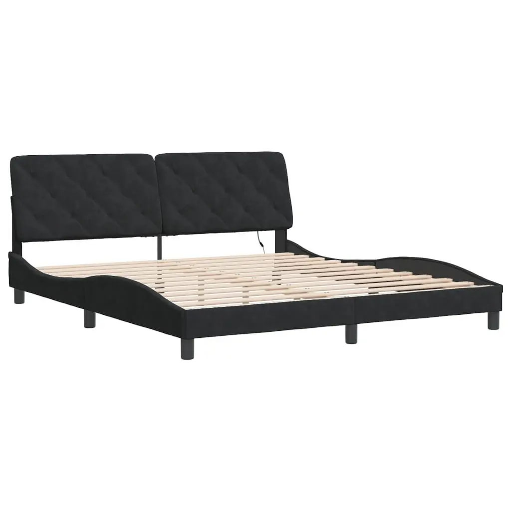 Bed Frame with LED Lights Headboard Pillow Black Velvet 180x200 cm Slatted Base
