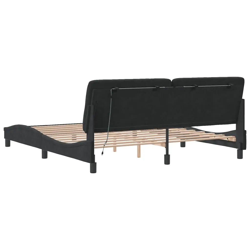 Bed Frame with LED Lights Headboard Pillow Black Velvet 180x200 cm Slatted Base
