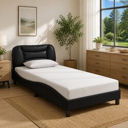 Black Bed Frame with LED Lights Headboard Pillow Support 90x190 cm Bedroom