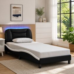Practical Bed Frame with Slatted Base and LED Lights