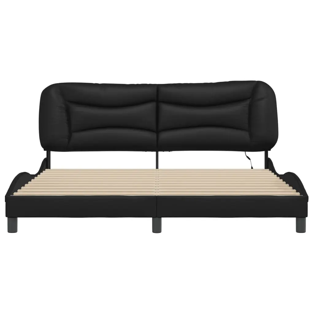 Bed Frame with LED Lights Black Faux Leather Headboard Pillow 180x200 cm
