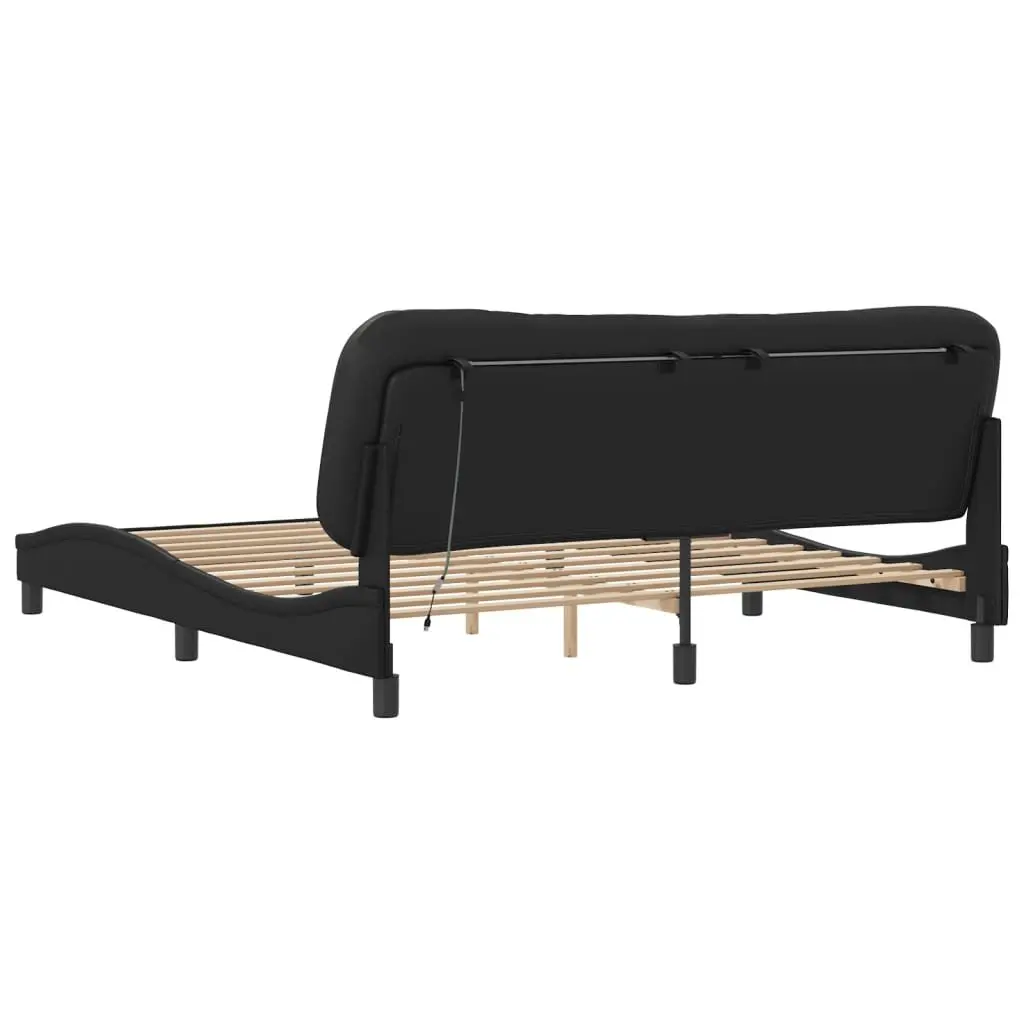 Bed Frame with LED Lights Black Faux Leather Headboard Pillow 180x200 cm
