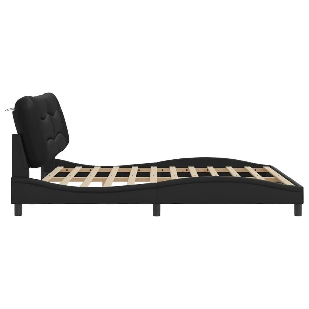 Bed Frame with LED Lights Black Faux Leather Headboard Pillow 180x200 cm