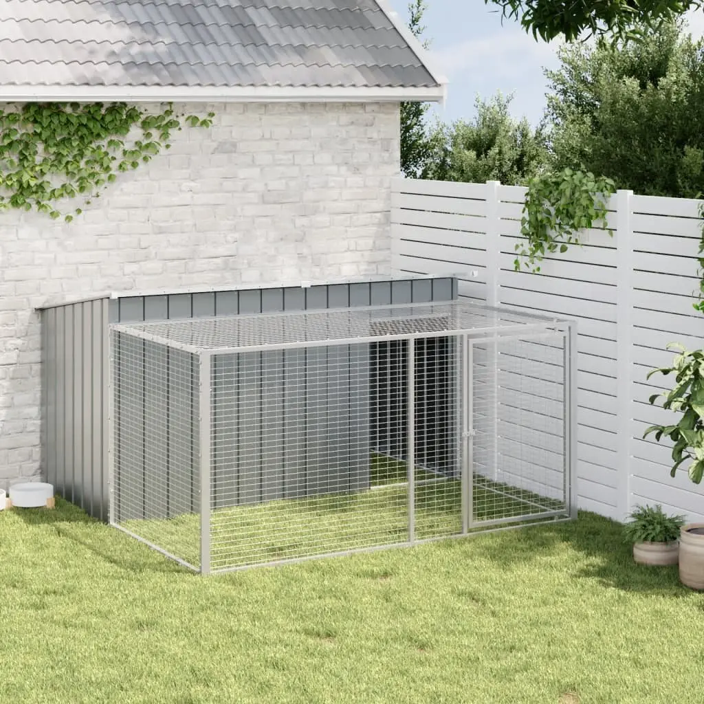 Dog House with Run Anthracite Galvanised Steel Outdoor Pet Kennel Enclosure