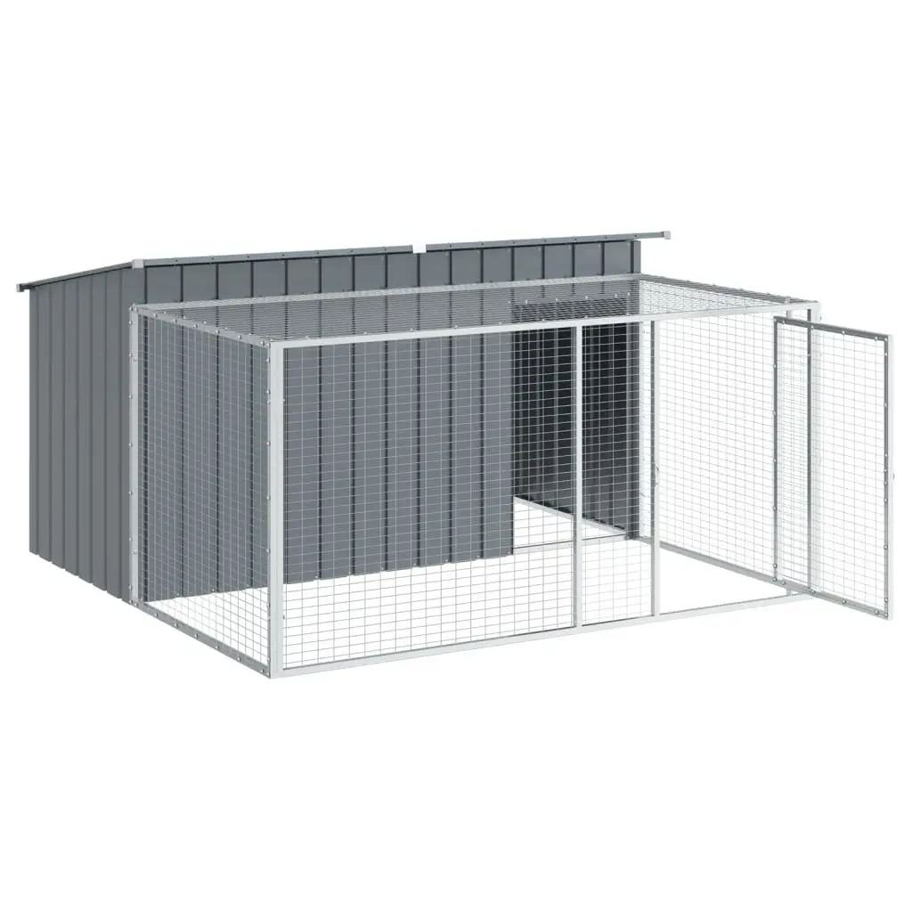 Dog House with Run Anthracite Galvanised Steel Outdoor Pet Kennel Enclosure
