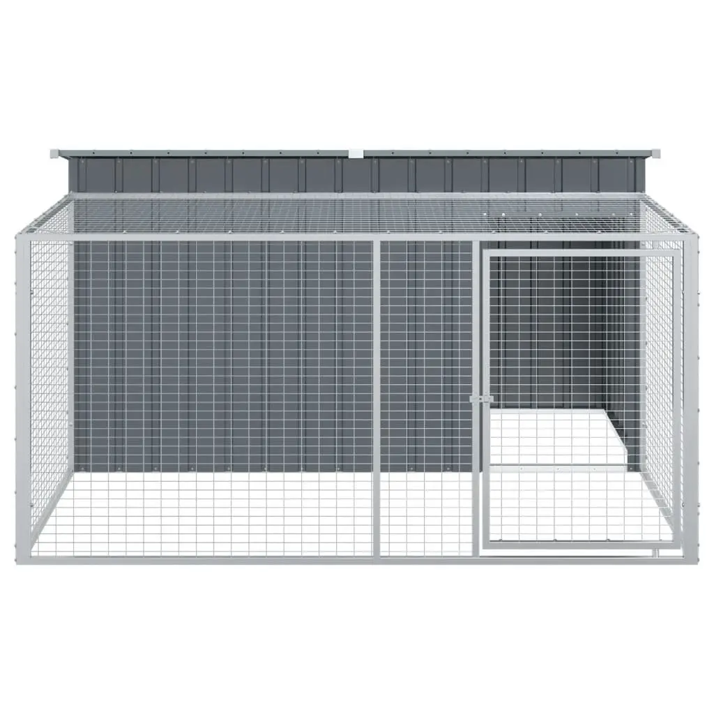 Dog House with Run Anthracite Galvanised Steel Outdoor Pet Kennel Enclosure