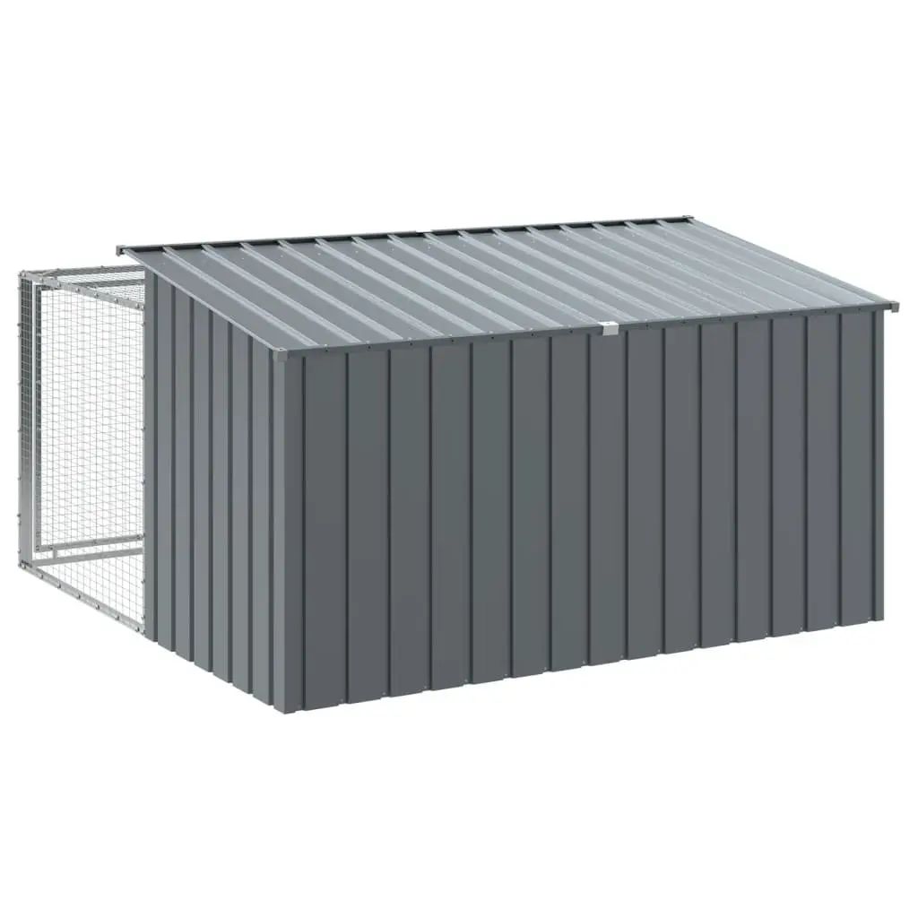 Dog House with Run Anthracite Galvanised Steel Outdoor Pet Kennel Enclosure