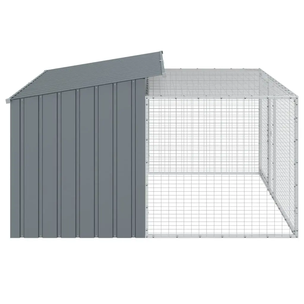Dog House with Run Anthracite Galvanised Steel Outdoor Pet Kennel Enclosure