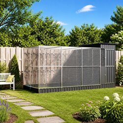 Aviary with Extension Silver 416x203x216 cm Steel Mesh Bird Cage Outdoor