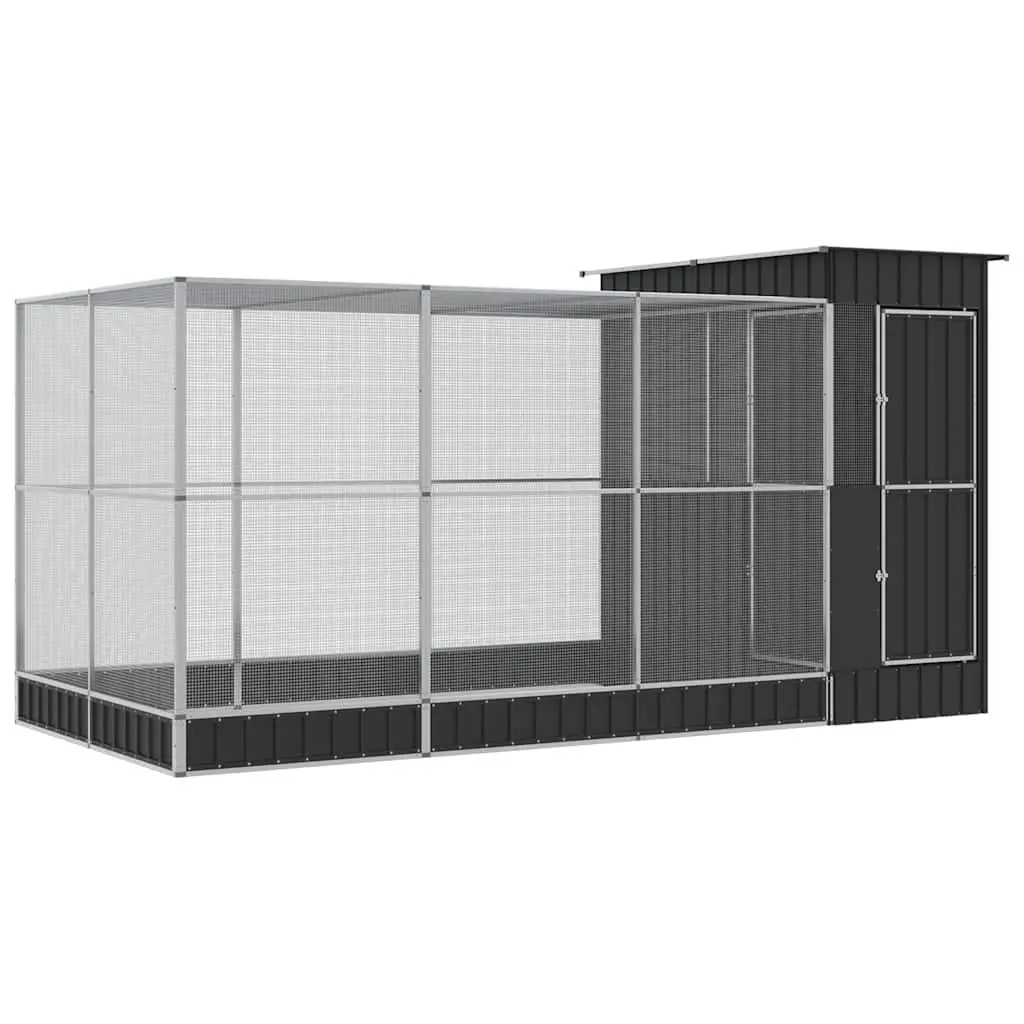 Aviary with Extension Silver 416x203x216 cm Steel Mesh Bird Cage Outdoor