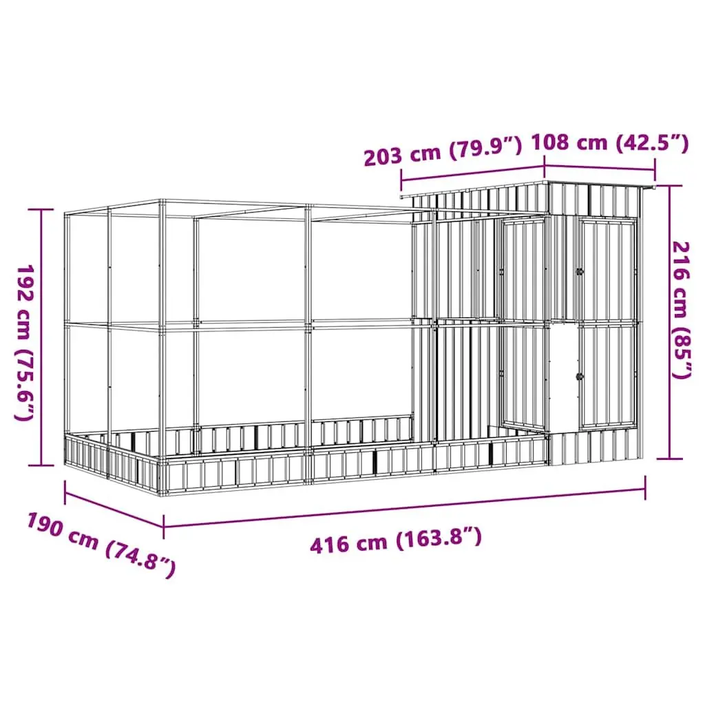 Aviary with Extension Silver 416x203x216 cm Steel Mesh Bird Cage Outdoor