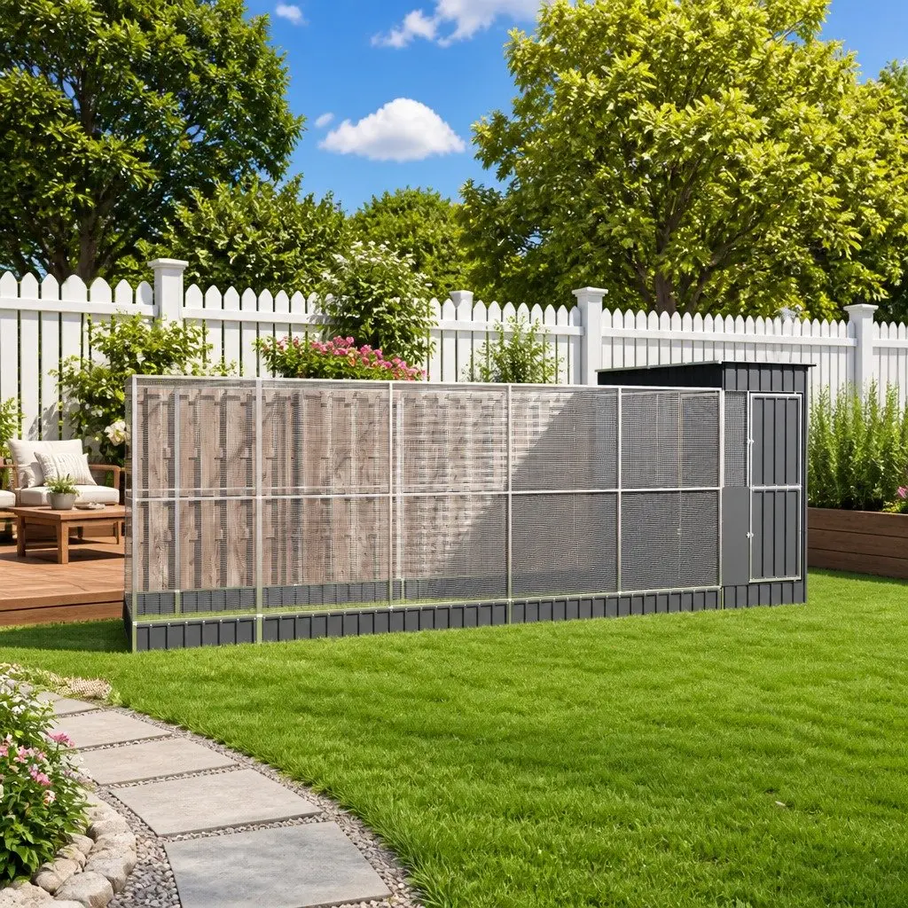 Large Steel Aviary with Extension Silver 623x203x216cm Bird Cage Outdoor Play