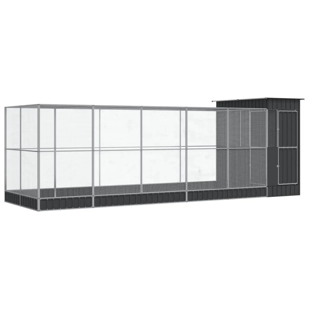 Large Steel Aviary with Extension Silver 623x203x216cm Bird Cage Outdoor Play