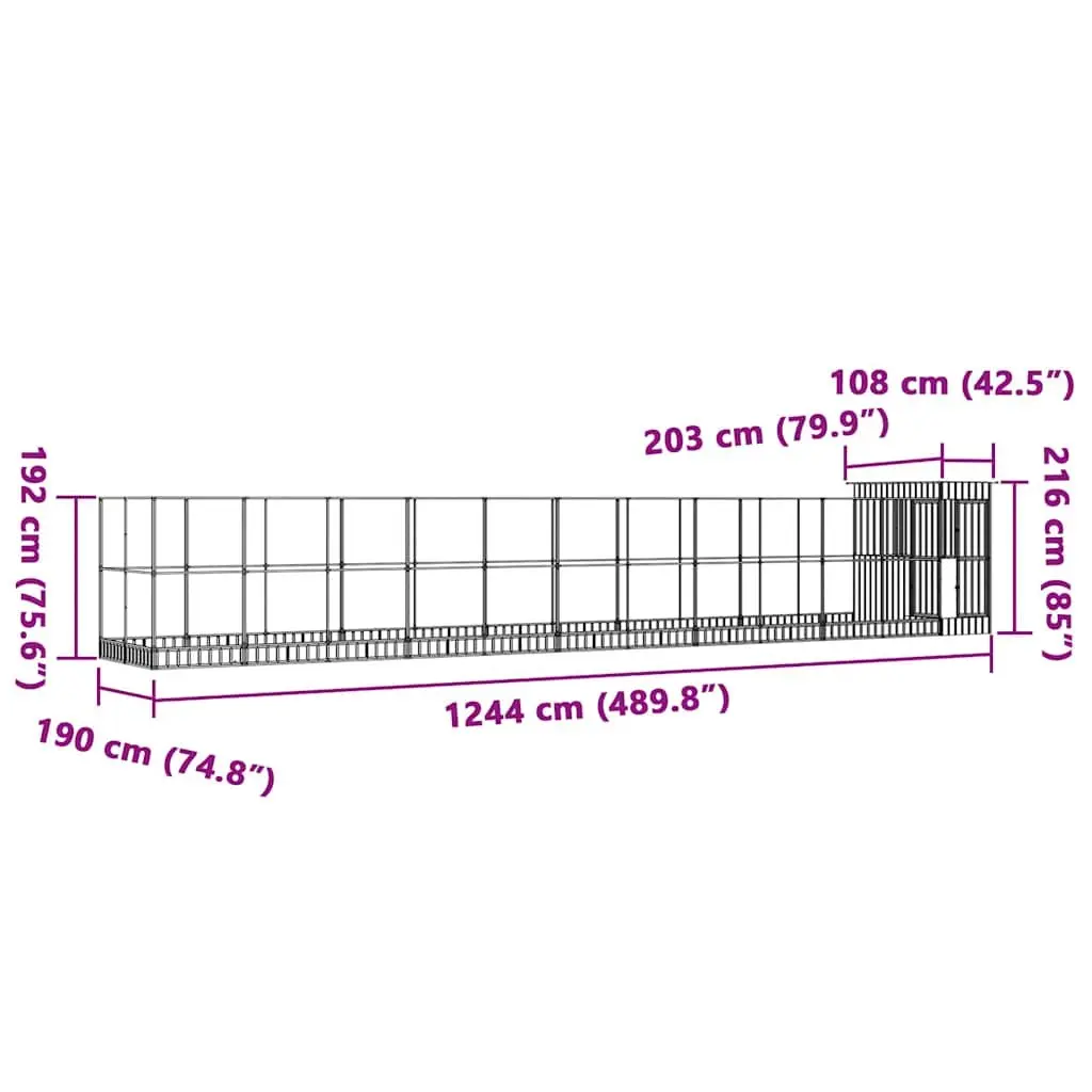 Bird Aviary Galvanised Steel Large Silver Outdoor Cage with Extension 1244 x 203 x 216 cm