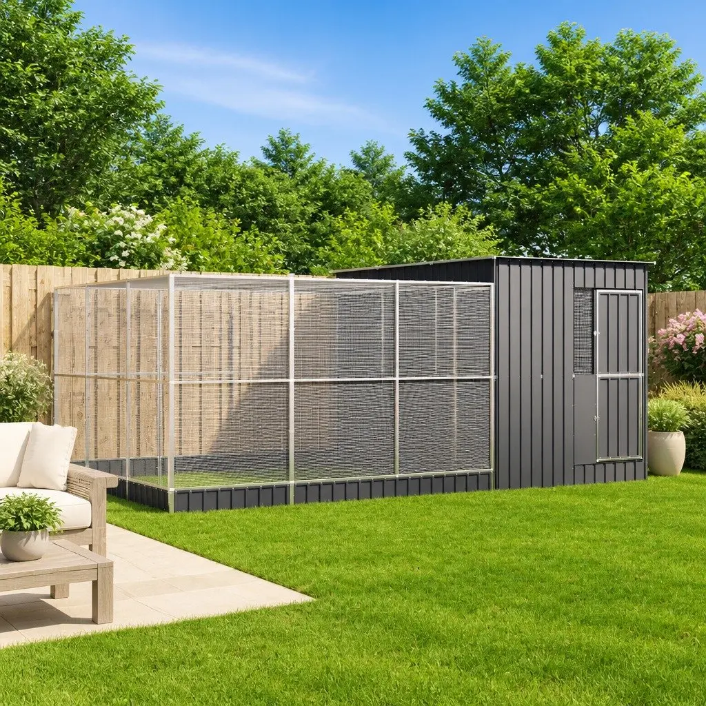 Silver Aviary for Outdoor Use with Extension