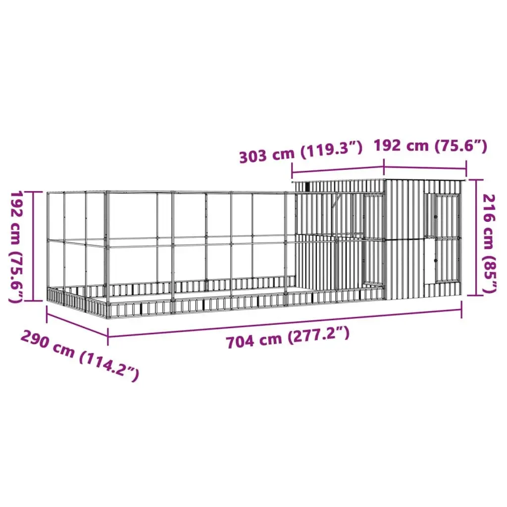 Large Bird Aviary Silver Galvanised Steel Mesh Cage 704x303x216cm