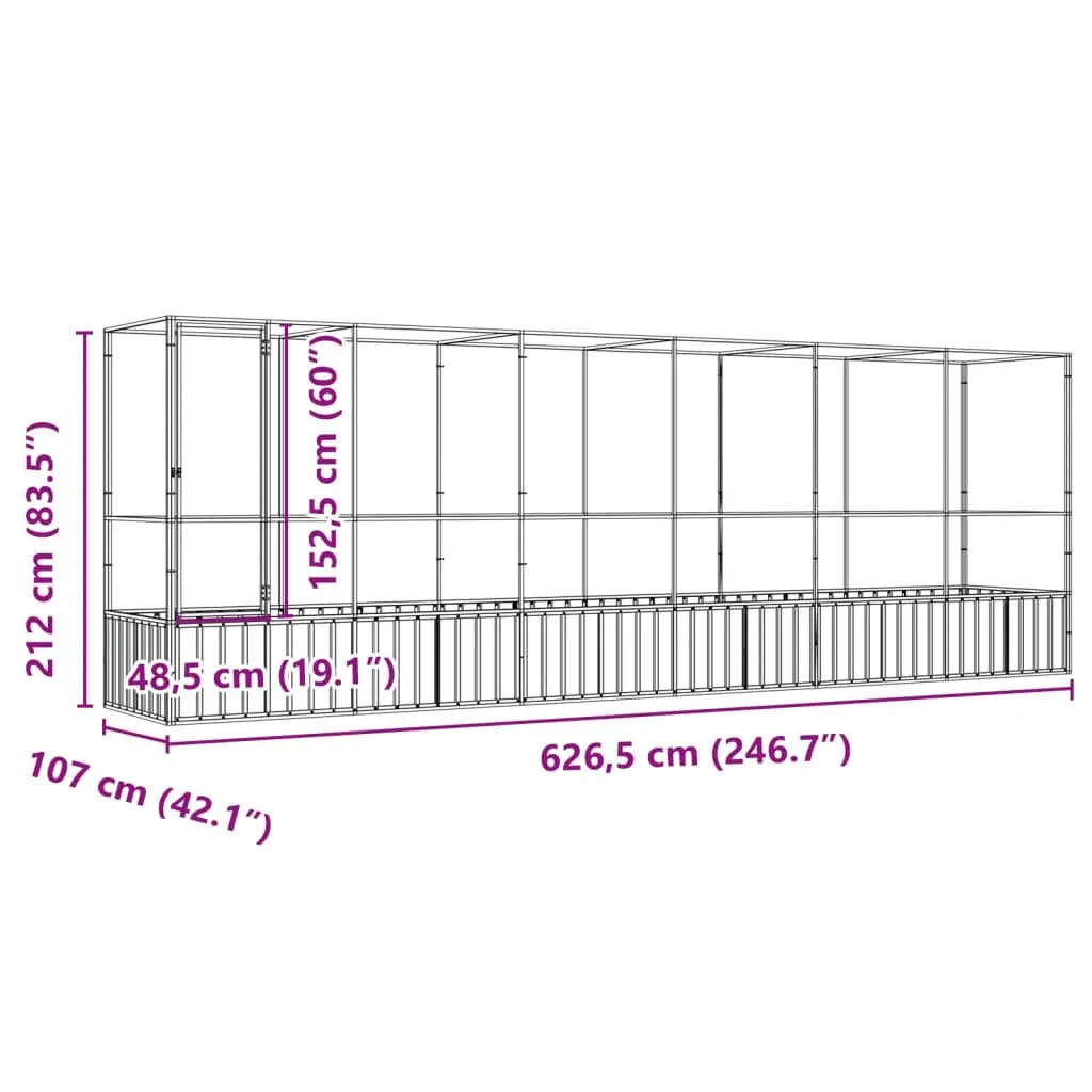 Bird Aviary Extension Large Outdoor Flight Cage Galvanised Steel 6265 x 107 x 212 cm Silver