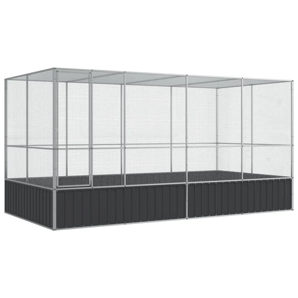 Large Bird Aviary Silver Galvanised Steel Mesh Cage 418 x 207 x 212 cm Outdoor Flight Enclosure