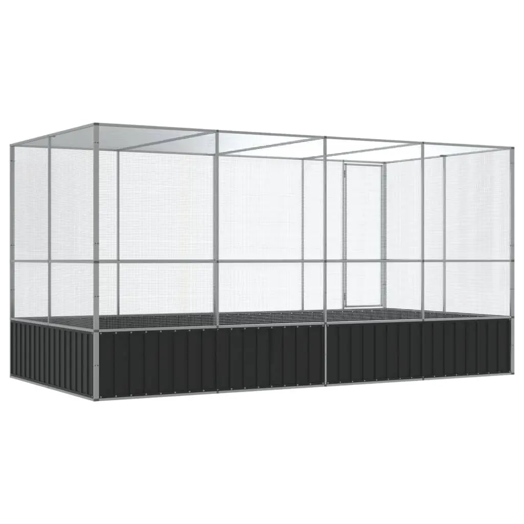 Large Bird Aviary Silver Galvanised Steel Mesh Cage 418 x 207 x 212 cm Outdoor Flight Enclosure