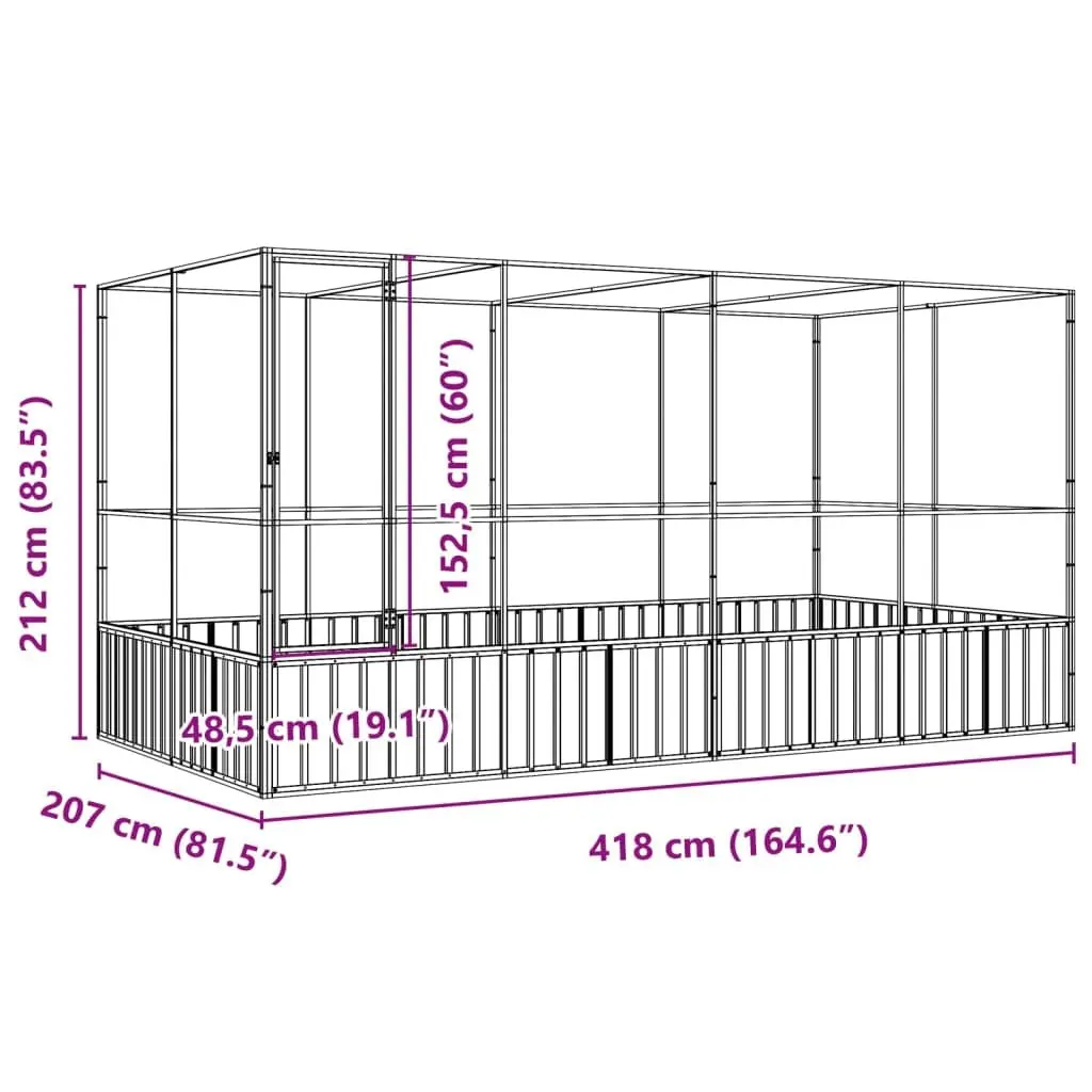 Large Bird Aviary Silver Galvanised Steel Mesh Cage 418 x 207 x 212 cm Outdoor Flight Enclosure