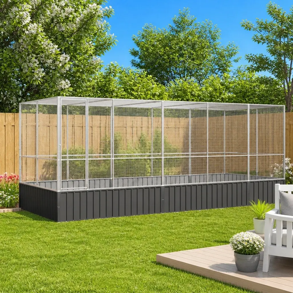 Large Bird Aviary Galvanised Steel Mesh 625 x 207 x 212 cm Silver
