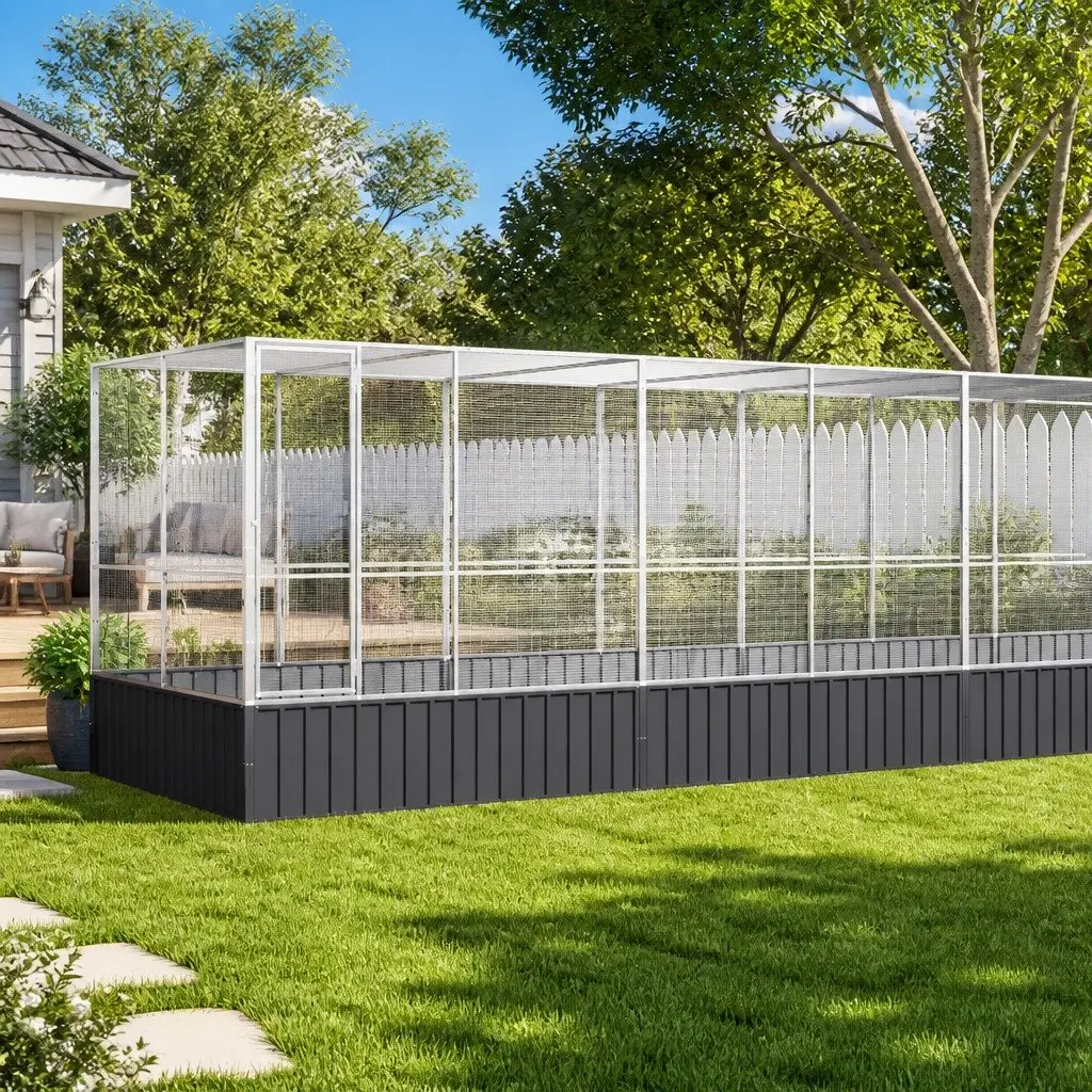Large Bird Aviary with Extension Outdoor Cage Steel Mesh Enclosure