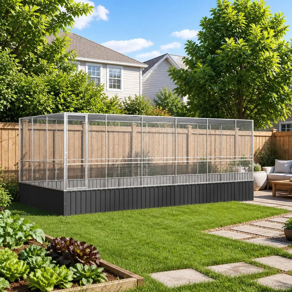 Bird Aviary with Extension Silver Galvanised Steel Mesh Cage Large Outdoor