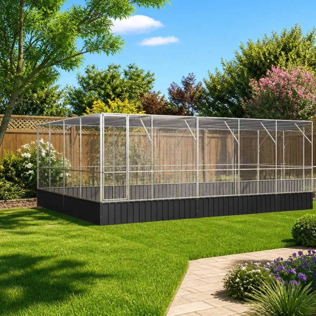 Bird Aviary Steel Mesh Large Silver Outdoor Cage with Extension