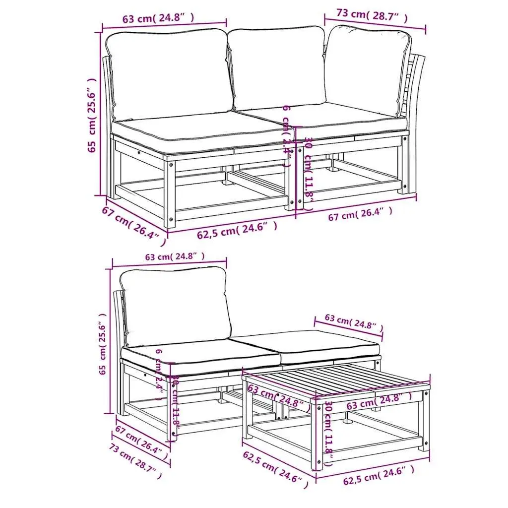 Outdoor Sectional Sofa Set 5 Piece Garden Lounge Furniture with Cushions Wood