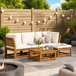 5 Piece Garden Lounge Set with Cushions Solid Wood Outdoor Sectional Sofa Brown