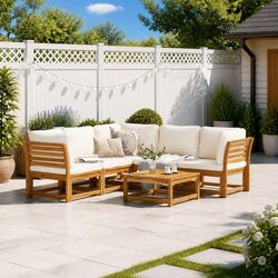 Garden Lounge Set 6 Piece Outdoor Sectional Sofa Modular with Cushions Brown