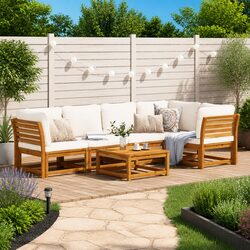 Garden Lounge Set 6 Piece Outdoor Sectional Sofa with Cushions Acacia Wood Brown