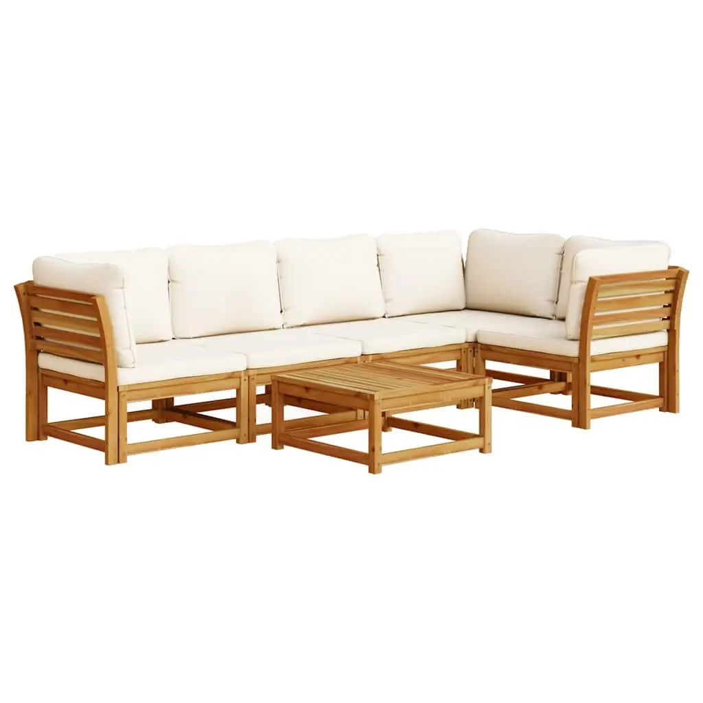 Garden Lounge Set 6 Piece Outdoor Sectional Sofa with Cushions Acacia Wood Brown
