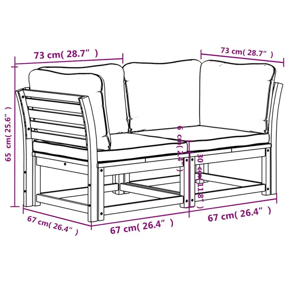 Outdoor Garden Sofa 2-Seater with Cushions Solid Wood Patio Lounge Sectional
