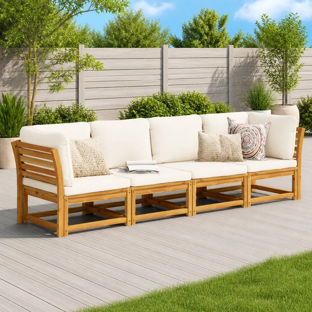 Garden Lounge Set Modular Sectional Acacia Wood 4 Piece Brown