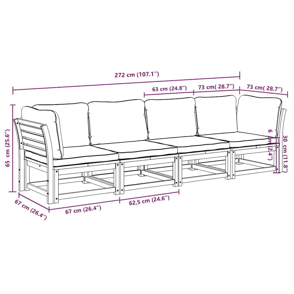 Garden Lounge Set Modular Sectional Acacia Wood 4 Piece Brown