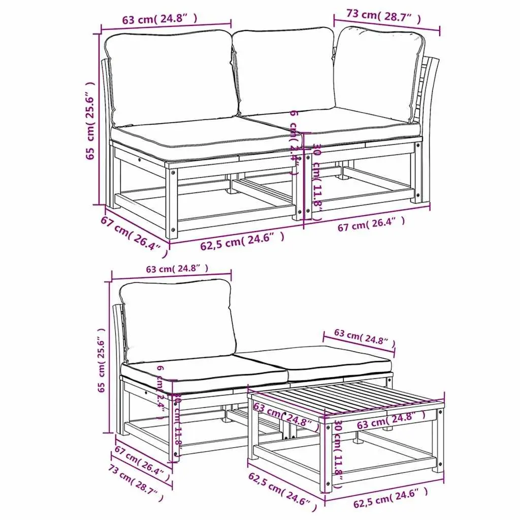Garden Lounge Set Modular Solid Acacia Wood 9 Piece Outdoor Sectional Sofa Brown Cushions